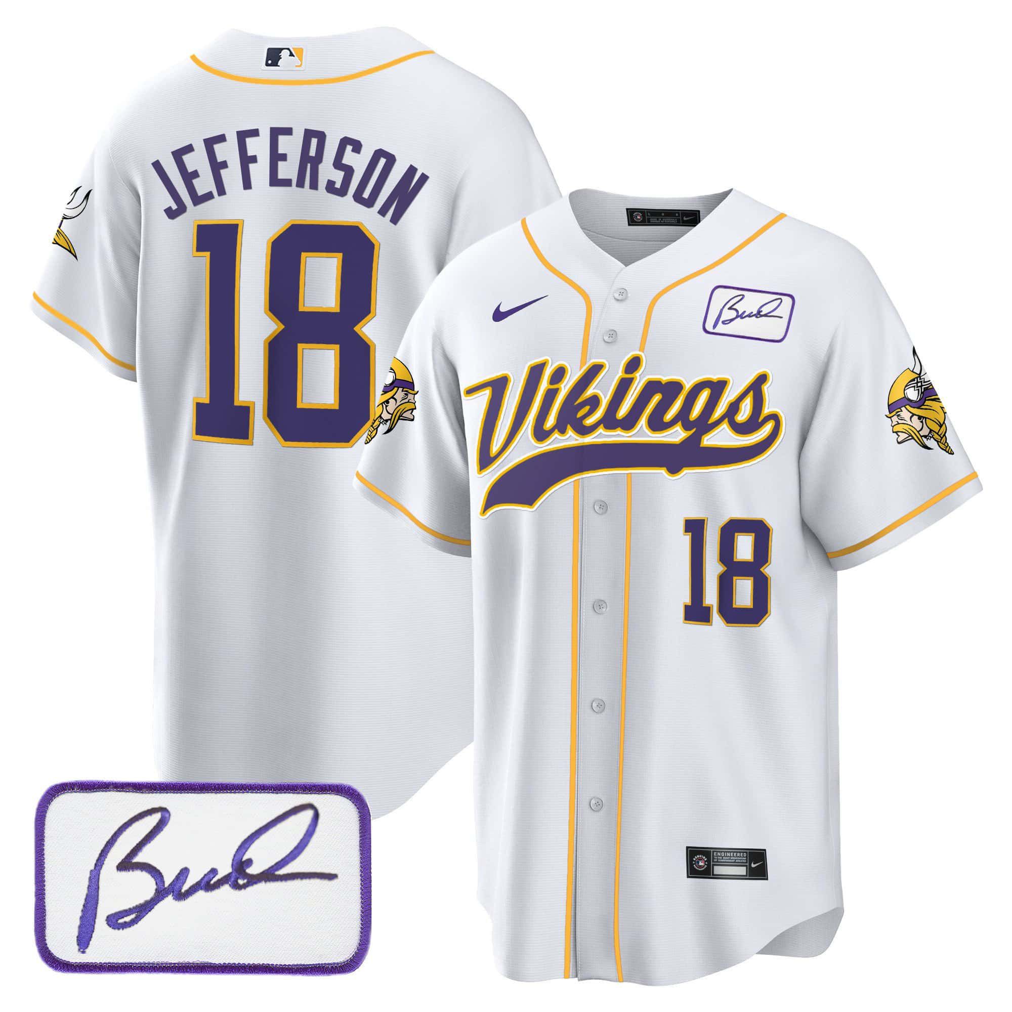 Men Minnesota Vikings #18 Jefferson White 2024 Nike Bud Grant Patch Classic Baseball NFL Jersey->indianapolis colts->NFL Jersey
